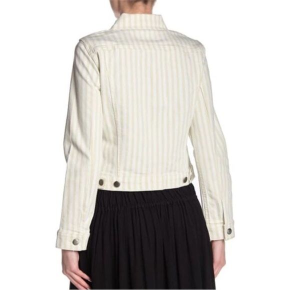 FRAME DENIM | Le Vintage Courtyard Stripe Denim Jscket Tan White Women’s Size XS - Picture 2 of 12